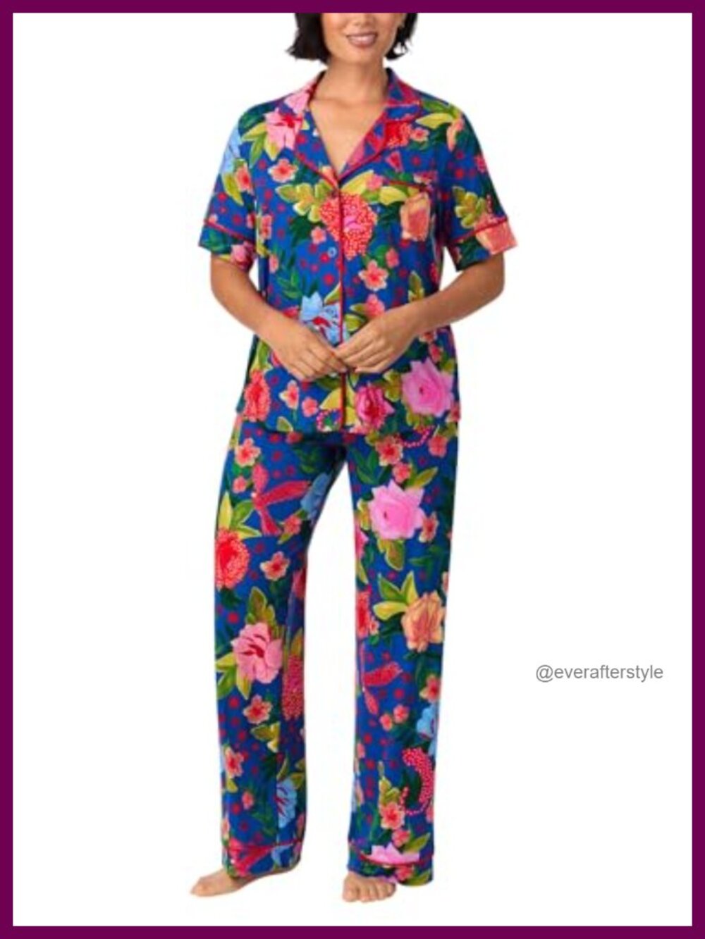 Lightweight Jersey 2-Piece Pajama Set Short Sleeve Button Down